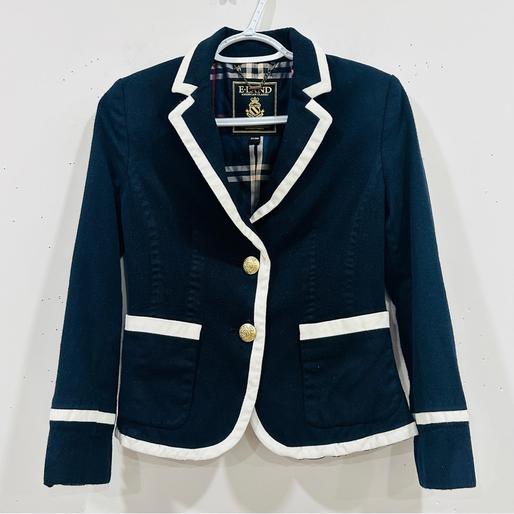 E-LAND Kids Navy Blue Academy Blazer White Piping Preppy Style - Size L (12-14)